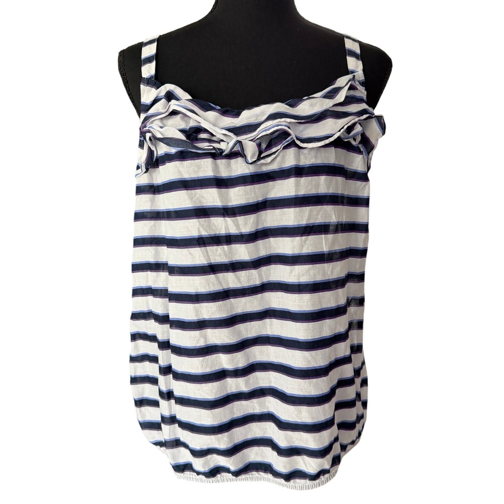 Ann Taylor Loft Striped Ruffle Tank Size M Blue White Lightweight Coastal Summer